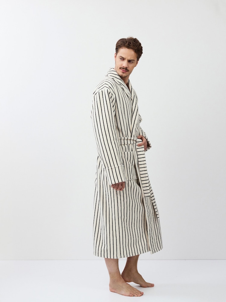 Aruelle Cream Liam Luxury Pin Striped Bath Robe With Shawl Collar - Image 5 of 5