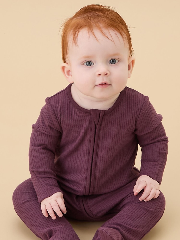 MORI Purple Supersoft Ribbed Two Way Zip Sleepsuit - Image 1 of 4