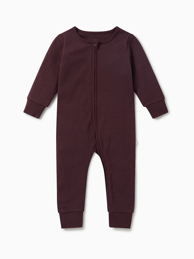 MORI Purple Supersoft Ribbed Two Way Zip Sleepsuit - Image 4 of 4