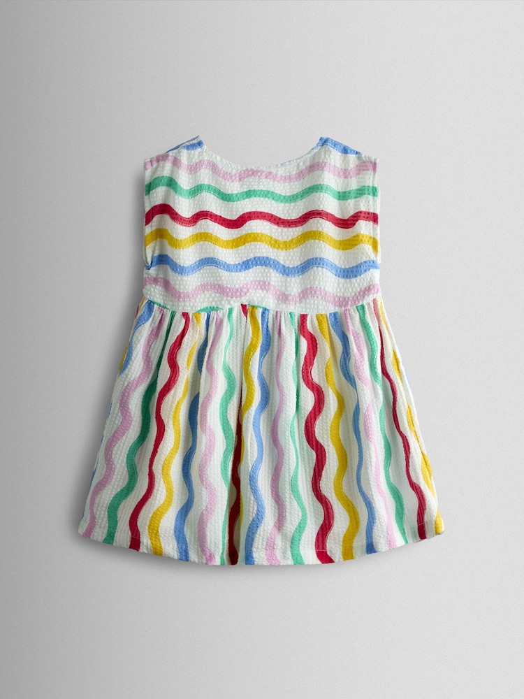 JoJo Maman Bébé White Rainbow Waves Button Through Sleeveless Dress - Image 2 of 4