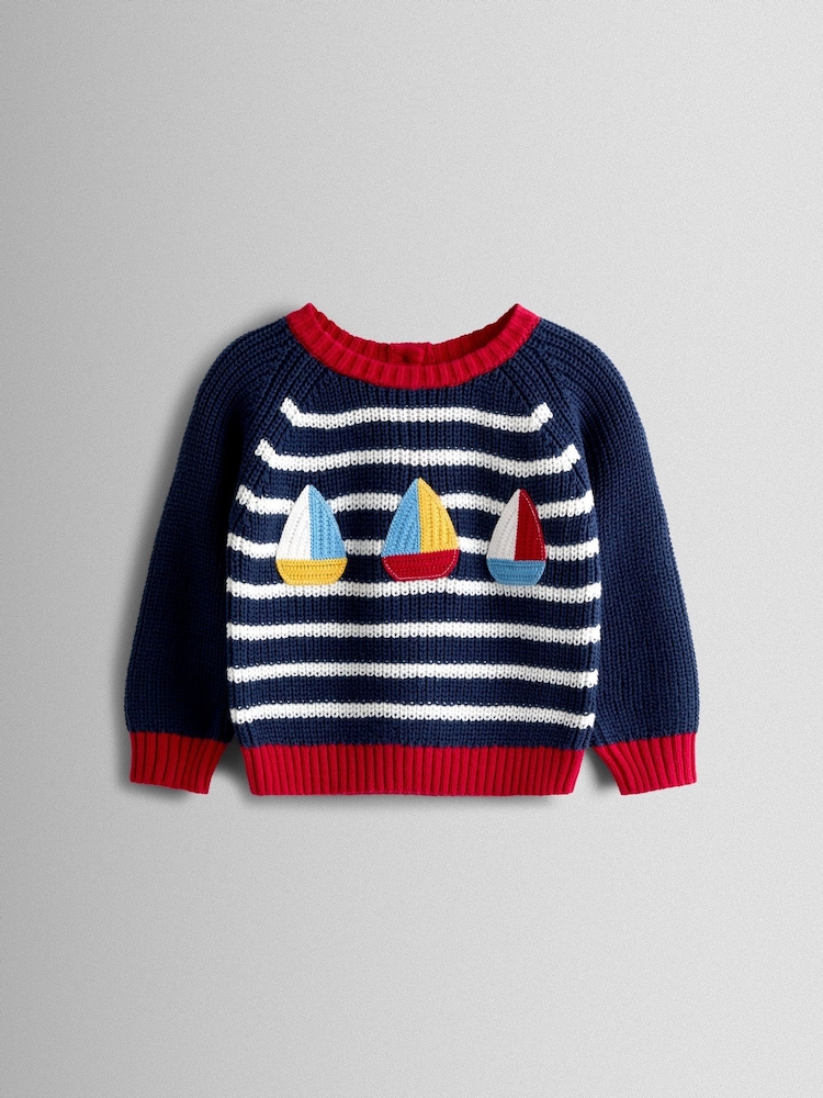 JoJo Maman Bébé Blue Crochet Boat Jumper - Image 1 of 3 JoJo Maman Bébé Blue Crochet Boat Jumper - Image 1 of 3