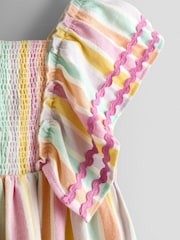 JoJo Maman Bébé Pink Multi Stripe Frill Shoulder Smocked Dress - Image 4 of 5