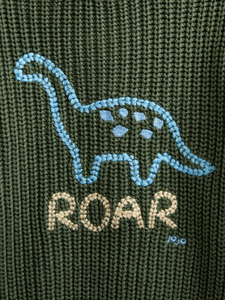 Khaki Green Dino - JoJo Maman Bébé Broderet Trøje - Billede 5 af 5