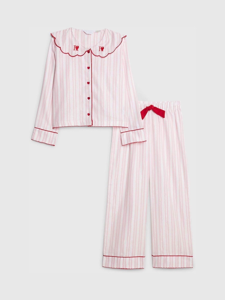 River Island Long Sleeve Stripe Scallop Collar Pyjamas Set - Bild 1 von 5