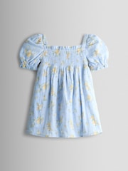JoJo Maman Bébé Light Blue Floral Cheesecloth Smocked Bodice Dress - Image 1 of 4