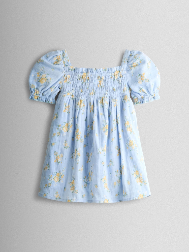 JoJo Maman Bébé Light Blue Floral Cheesecloth Smocked Bodice Dress - Image 1 of 4