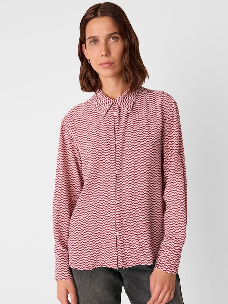 Whistles Red Geo Print Pleat Detail Shirt - Image 1 of 4