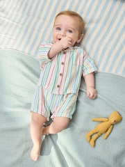 Bright Stripe Woven Baby Shirt Romper (0mths-2yrs) - Image 1 of 3