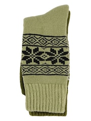 Wild Feet Green Chunky Fairisle Thermal  Socks 2 Pack - Image 3 of 7