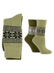 Wild Feet Green Chunky Fairisle Thermal  Socks 2 Pack - Image 4 of 7