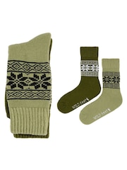 Wild Feet Green Chunky Fairisle Thermal  Socks 2 Pack - Image 5 of 7