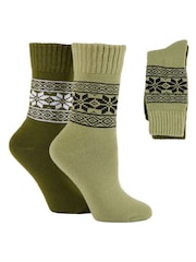 Wild Feet Green Chunky Fairisle Thermal  Socks 2 Pack - Image 7 of 7