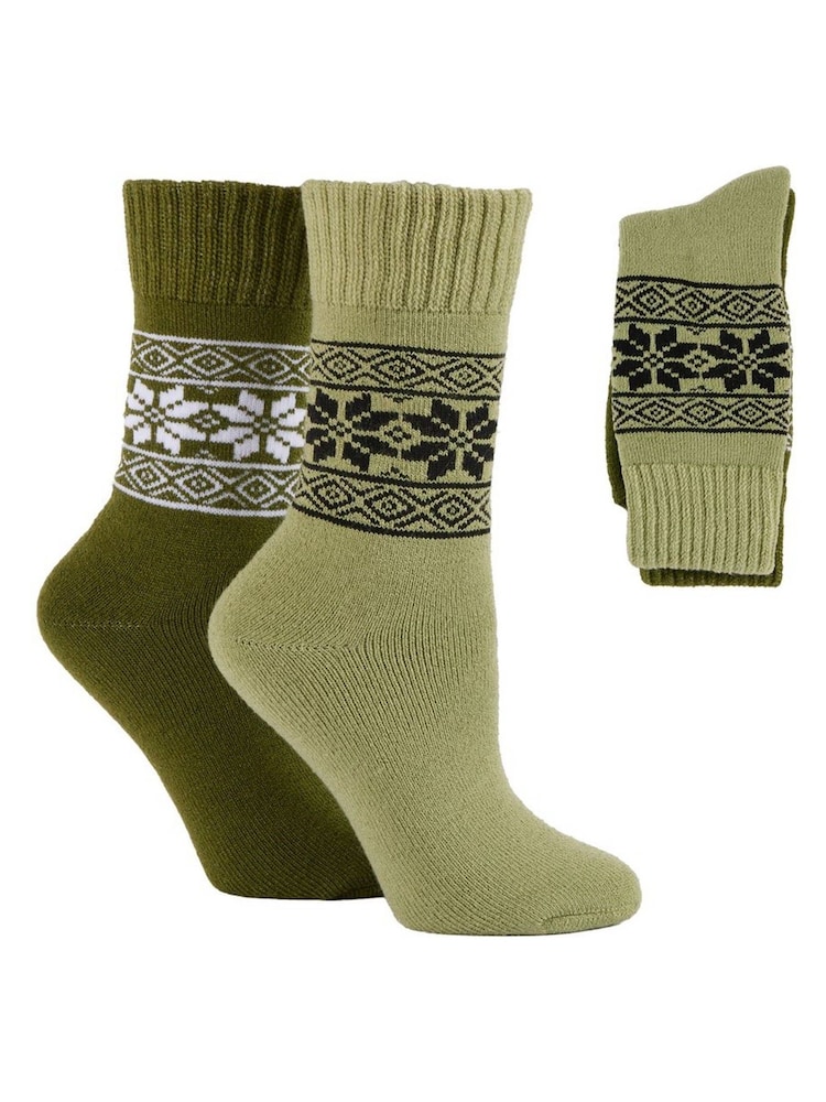 Wild Feet Green Chunky Fairisle Thermal  Socks 2 Pack - Image 7 of 7