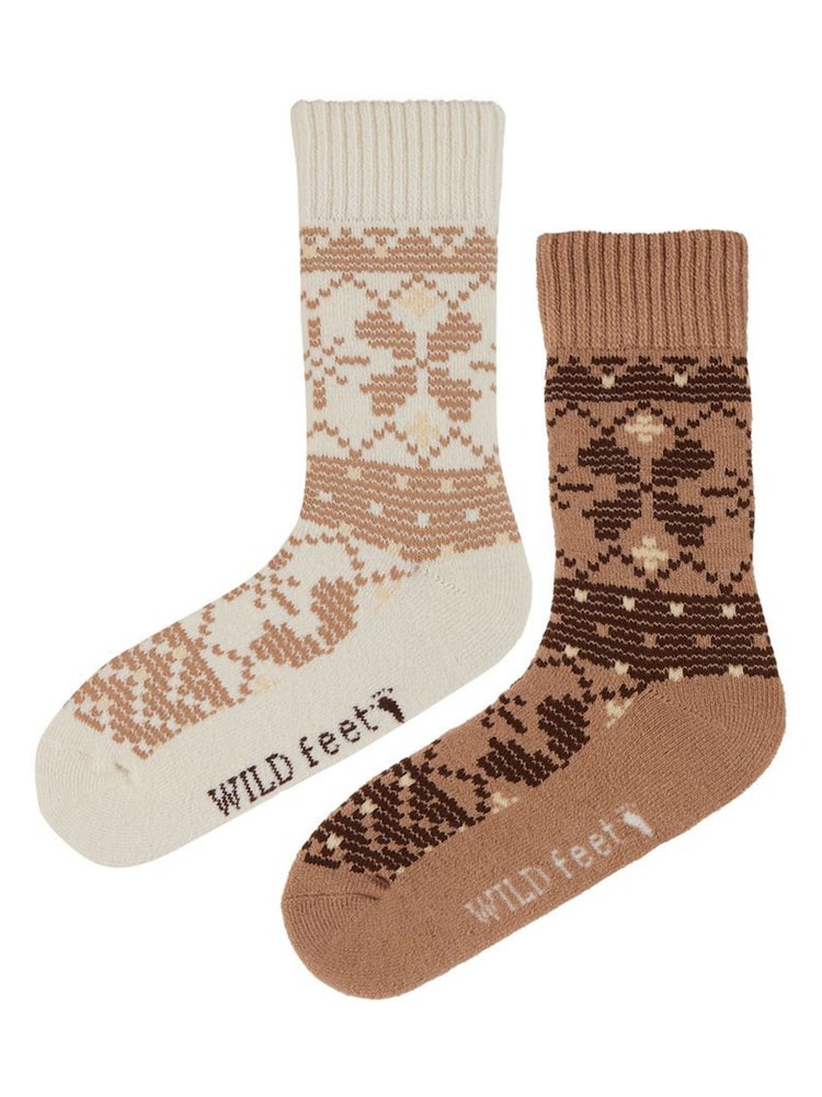Wild Feet Cream Chunky Fairisle Thermal  Socks 2 Pack - Image 2 of 7