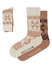 Wild Feet Cream Chunky Fairisle Thermal  Socks 2 Pack - Image 6 of 7