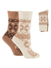 Wild Feet Cream Chunky Fairisle Thermal  Socks 2 Pack - Image 7 of 7
