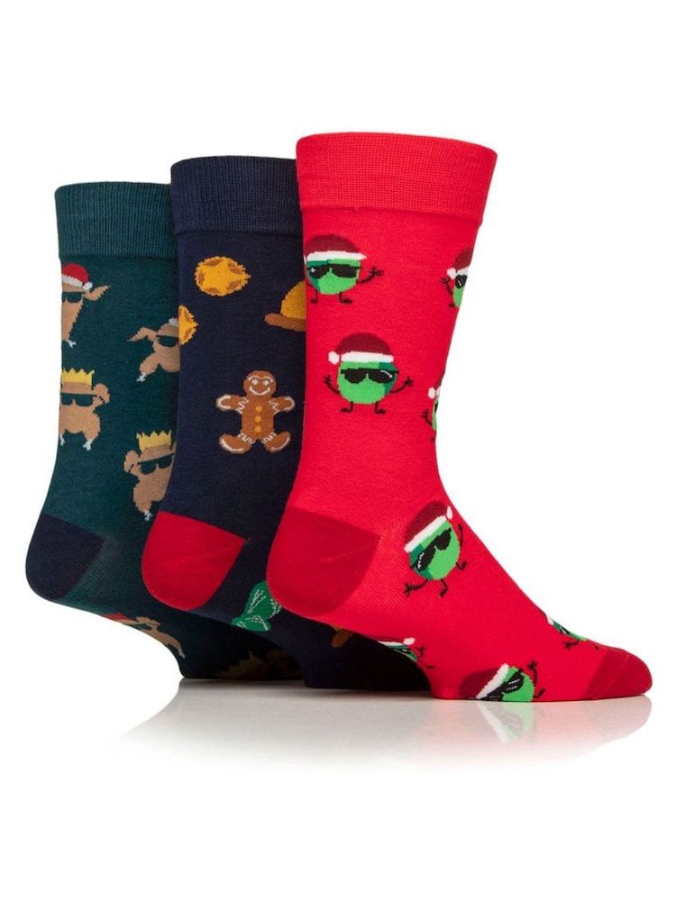 Wild Feet Red Crazy Christmas Dinner Christmas Socks 3 Pack - Image 1 of 4