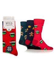 Wild Feet Red Crazy Christmas Dinner Christmas Socks 3 Pack - Image 3 of 4