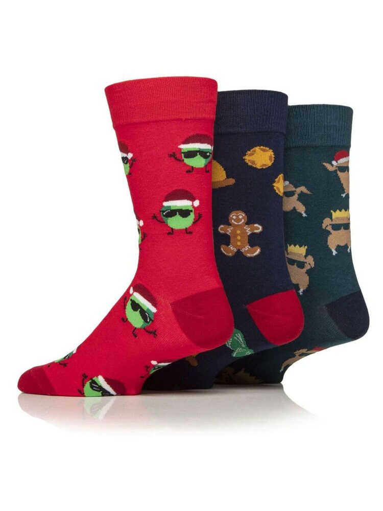 Wild Feet Red Crazy Christmas Dinner Christmas Socks 3 Pack - Image 4 of 4