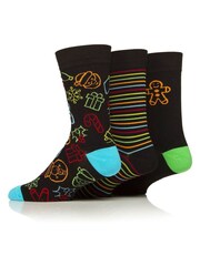 Wild Feet Black Neon Christmas Cookie Socks 3 Pack - Image 3 of 4