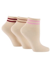 Wild Feet Cream Stripe Top Cropped Length Sporty Ankle Socks 3 Pack - Image 1 of 8