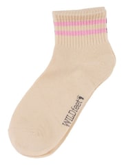 Wild Feet Cream Stripe Top Cropped Length Sporty Ankle Socks 3 Pack - Image 3 of 8