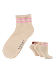 Wild Feet Cream Stripe Top Cropped Length Sporty Ankle Socks 3 Pack - Image 4 of 8