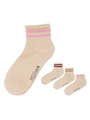 Wild Feet Cream Stripe Top Cropped Length Sporty Ankle Socks 3 Pack - Image 5 of 8