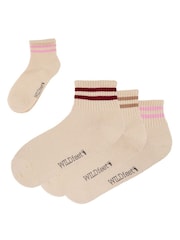 Wild Feet Cream Stripe Top Cropped Length Sporty Ankle Socks 3 Pack - Image 6 of 8
