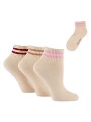 Wild Feet Cream Stripe Top Cropped Length Sporty Ankle Socks 3 Pack - Image 7 of 8
