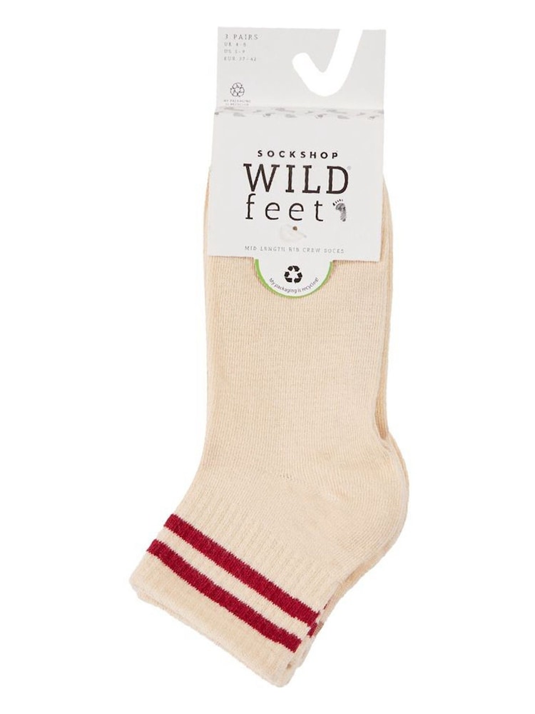 Wild Feet Cream Stripe Top Cropped Length Sporty Ankle Socks 3 Pack - Image 8 of 8