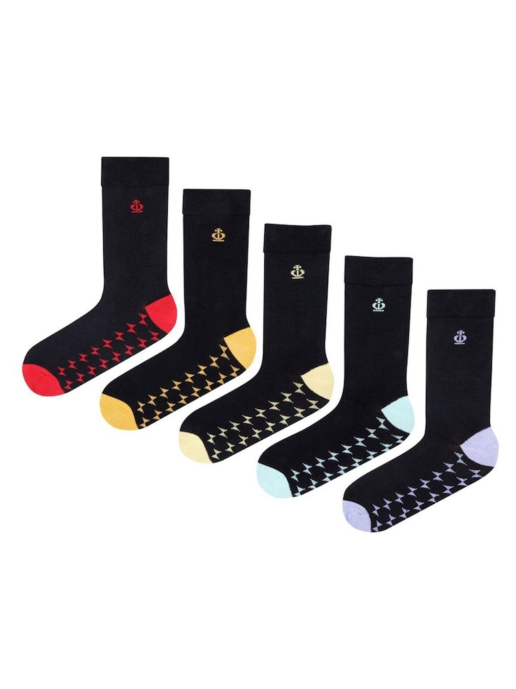 Jeff Banks Black Multi Pack Classic Crew Socks With Pop Soles - Image 2 of 7