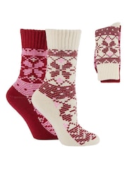 Wild Feet Red Chunky Fairisle Thermal  Socks 2 Pack - Image 7 of 7