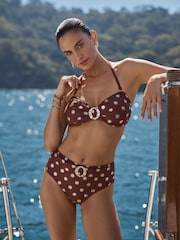 Love & Roses Chocolate Brown Foil High Waisted Tummy Control Belted Bikini Bottoms - Image 2 of 4