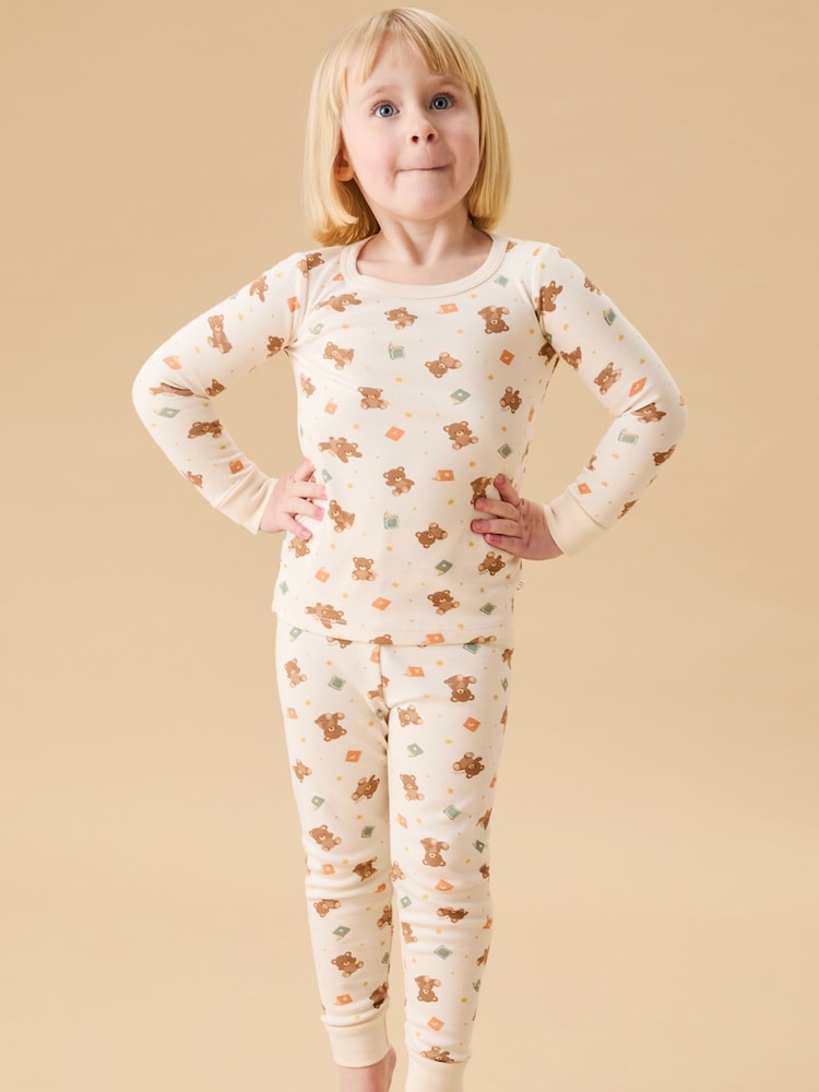 MORI Cream Teddy Bear Supersoft Pyjamas Set - Image 1 of 4 MORI Cream Teddy Bear Supersoft Pyjamas Set - Image 1 of 4