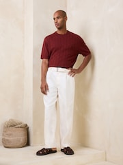 Red Regular Fit Pointelle Knitted T-Shirt with Linen - Image 2 of 4