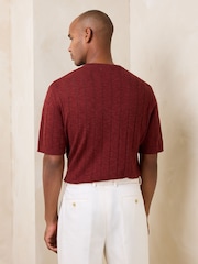 Red Regular Fit Pointelle Knitted T-Shirt with Linen - Image 3 of 4