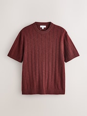 Red Regular Fit Pointelle Knitted T-Shirt with Linen - Image 5 of 7