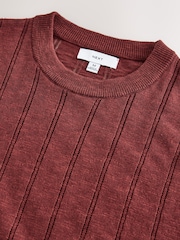Red Regular Fit Pointelle Knitted T-Shirt with Linen - Image 6 of 7