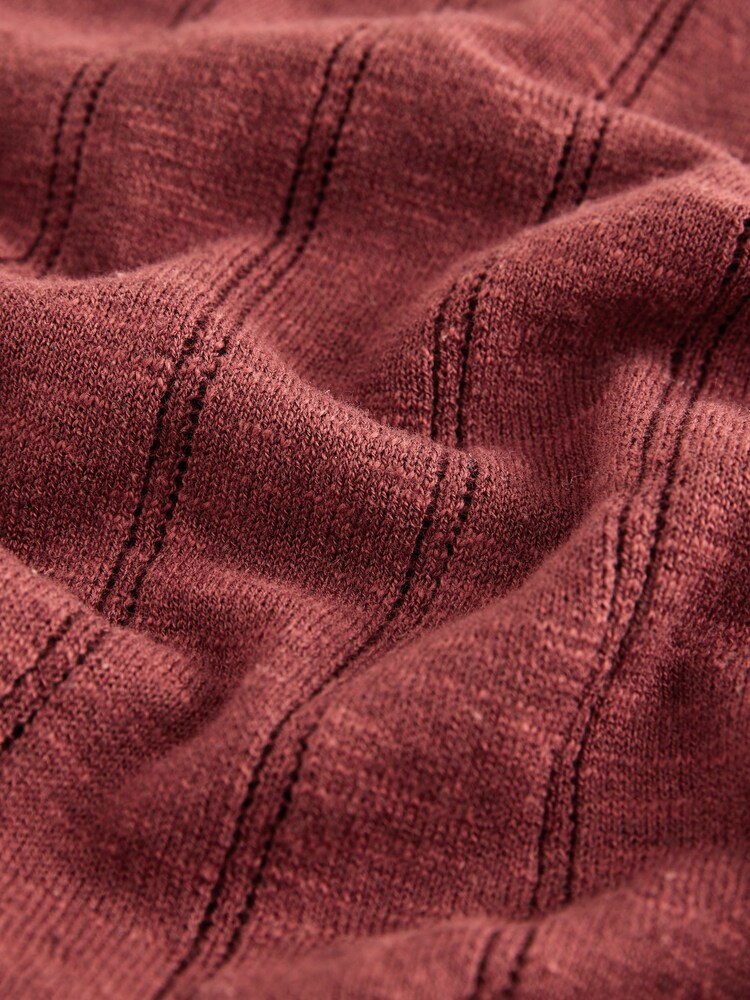 Red Regular Fit Pointelle Knitted T-Shirt with Linen - Image 7 of 7