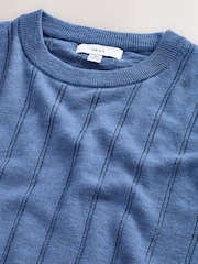 නිල් - Regular Fit Pointelle Knitted T-Shirt with Linen - 8න් 7 වන රූපය