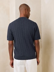 නේවි බ්ලූ - Regular Fit Pointelle Knitted Shirt with Linen - 7න් 4 වන රූපය