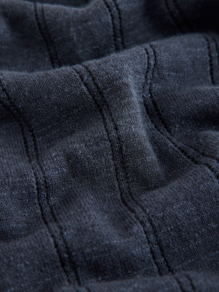 නේවි බ්ලූ - Regular Fit Pointelle Knitted Shirt with Linen - 7න් 7 වන රූපය