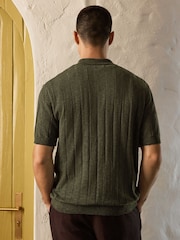 Green Regular Fit Pointelle Knitted Shirt with Linen - Image 3 of 5