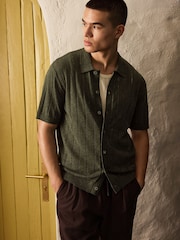 Green Regular Fit Pointelle Knitted Shirt with Linen - Image 4 of 5