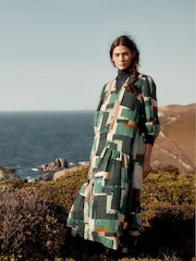 Seasalt Cornwall Green Windblown Tiered V-Neck Dress - Image 1 of 7