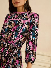 Love & Roses Animal Pink Petite Ric Rac Trim Mini Dress - Image 4 of 4