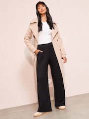 Friends Like These Black Petite Cosy Ribbed Wide Leg Trousers - Image 1 of 4
