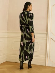 Love & Roses Khaki Green Animal Petite Jersey Shirt Midi Dress - Image 4 of 4