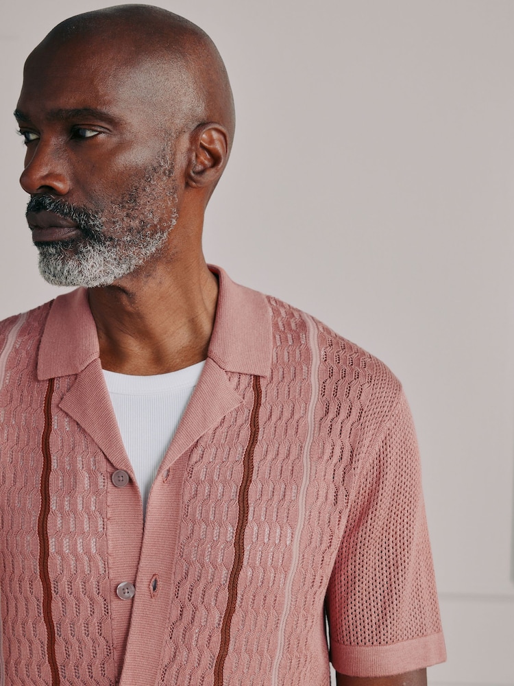 Rosa - Signature silkeblanding Pointelle strikket skjorte - Bilde 1 av 9